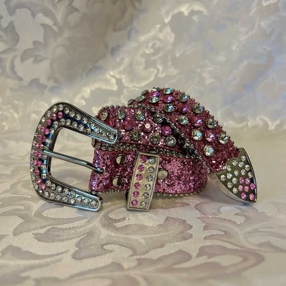 Source Unknown Other - Girl’s Glitter/Rhinestone Western Belt, Pink, 18 Inches To Middle Hole